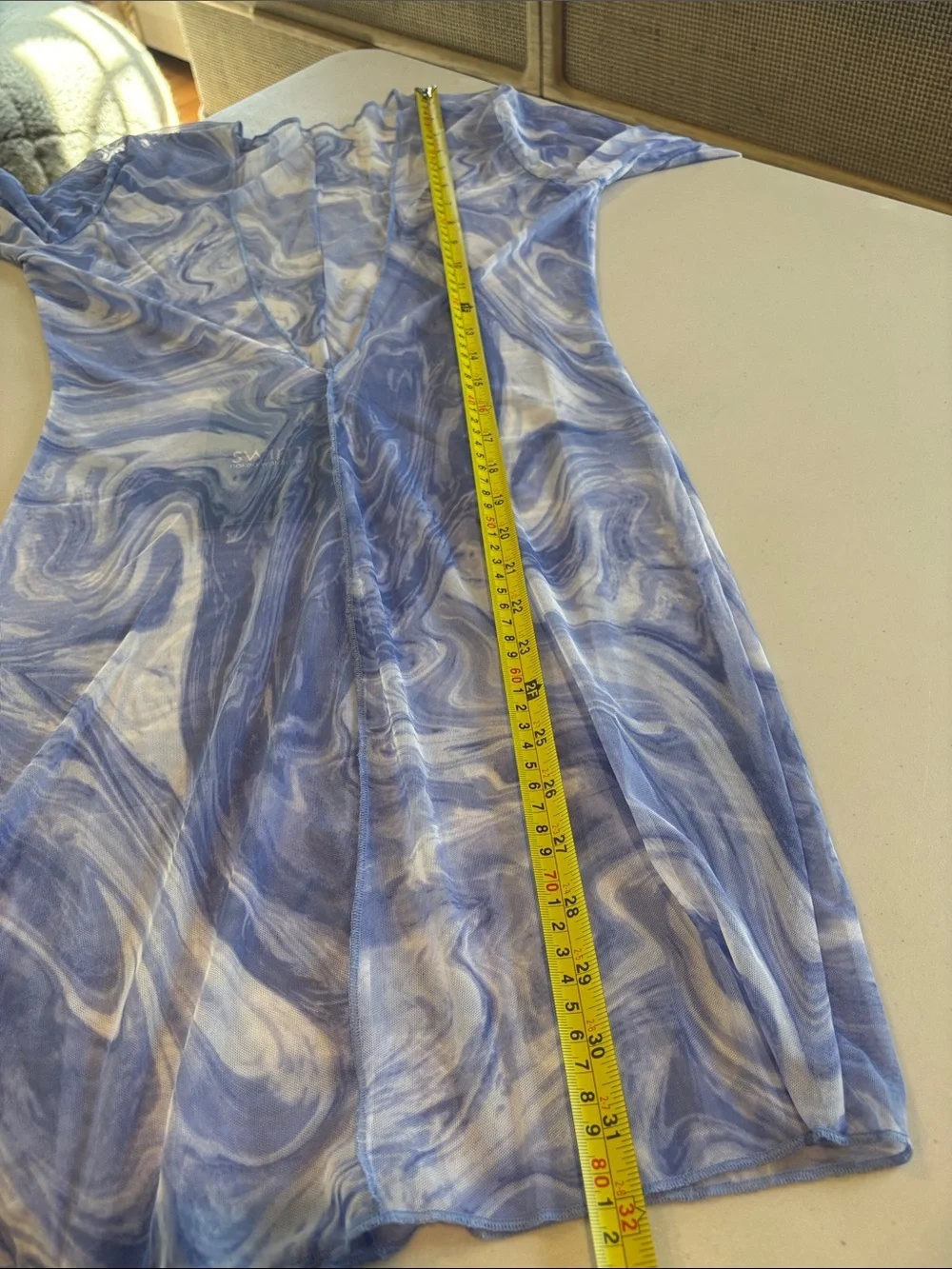 Naked Wardrobe Swim - Back on the Low Cover up dress. sheer blue. Large. NWT